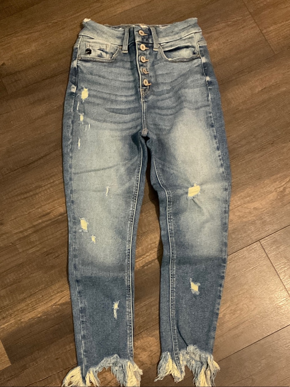 KanCan Light Blue High Rise Distressed Jeans with Frayed Hem
